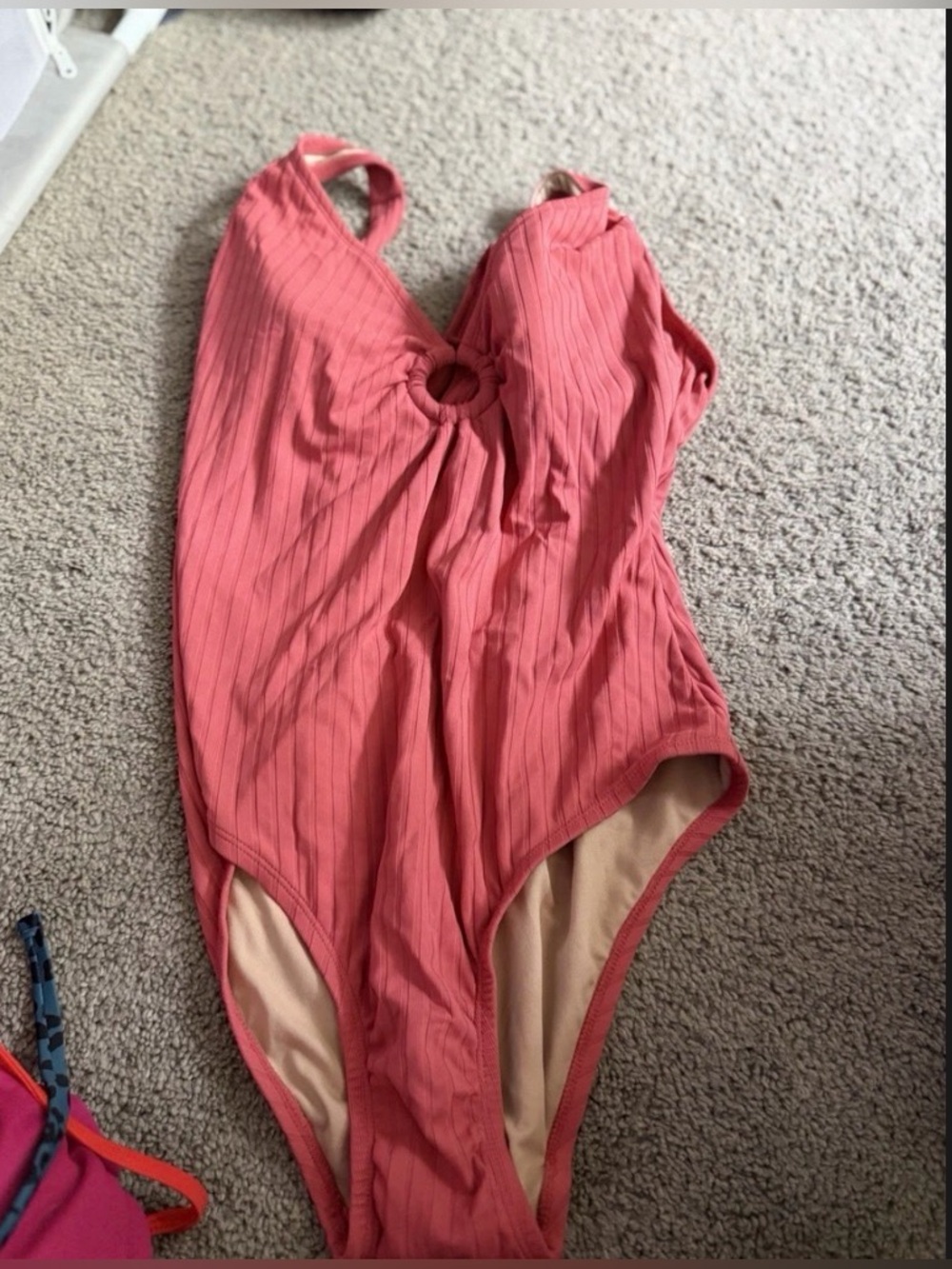 Women's Kona Sol One-Piece Swimsuit Size L Coral Ribbed NWOT